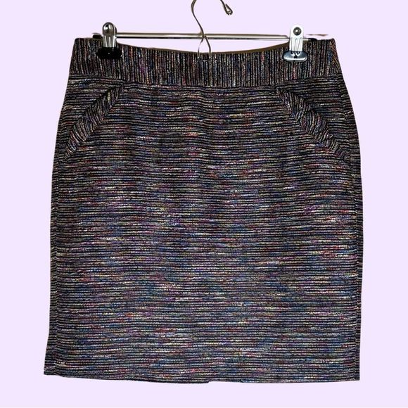 Loft multi colored mini pencil skirt size 6. Black with rainbow striped mini - Picture 1 of 10